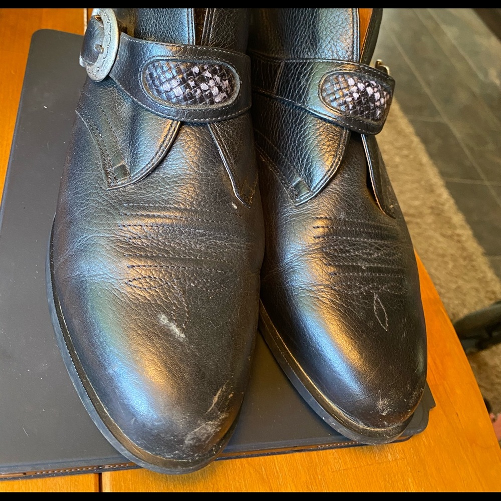 ARIAT Western Black Leather US 10 Belt Buckle Monk Strap Ankle Boots 16310.